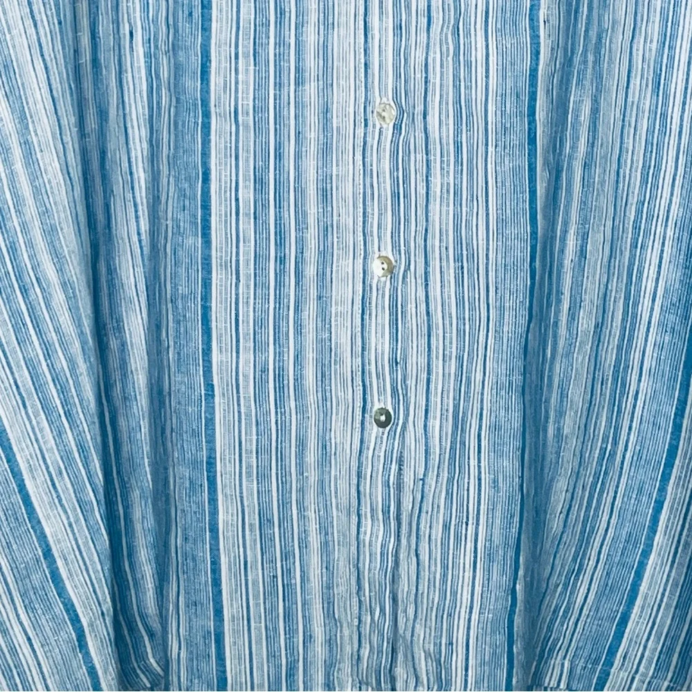 Tahari Plus 100% Linen Collar Shirt Dress Light Blue stripe button up 2X pockets - Picture 10 of 16